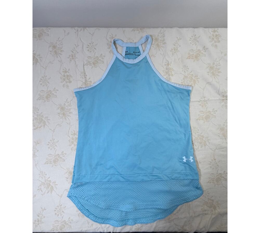 Under Armour HeatGear Women’s XS Blue Racerback Tank Top Fitted Mesh Hem